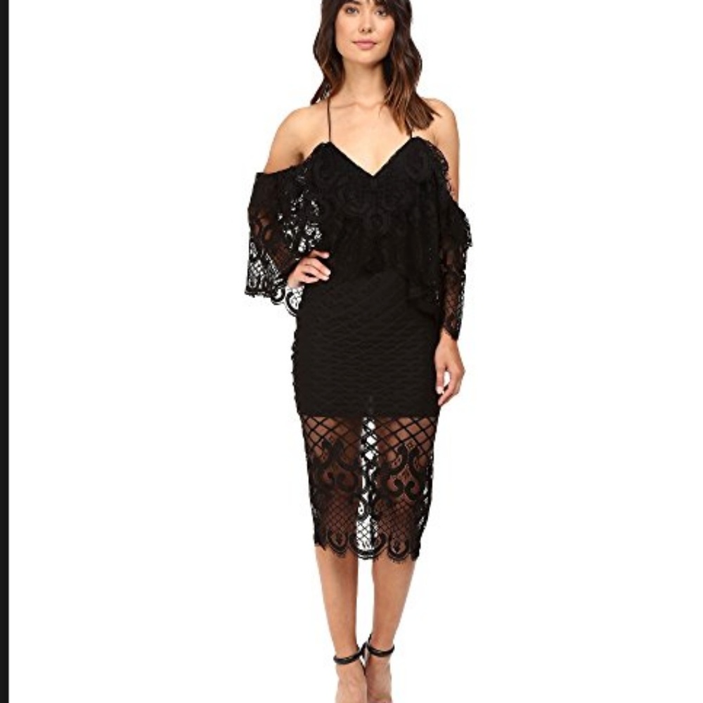 Alice McCall Black Lace Off-Shoulder Midi Dress